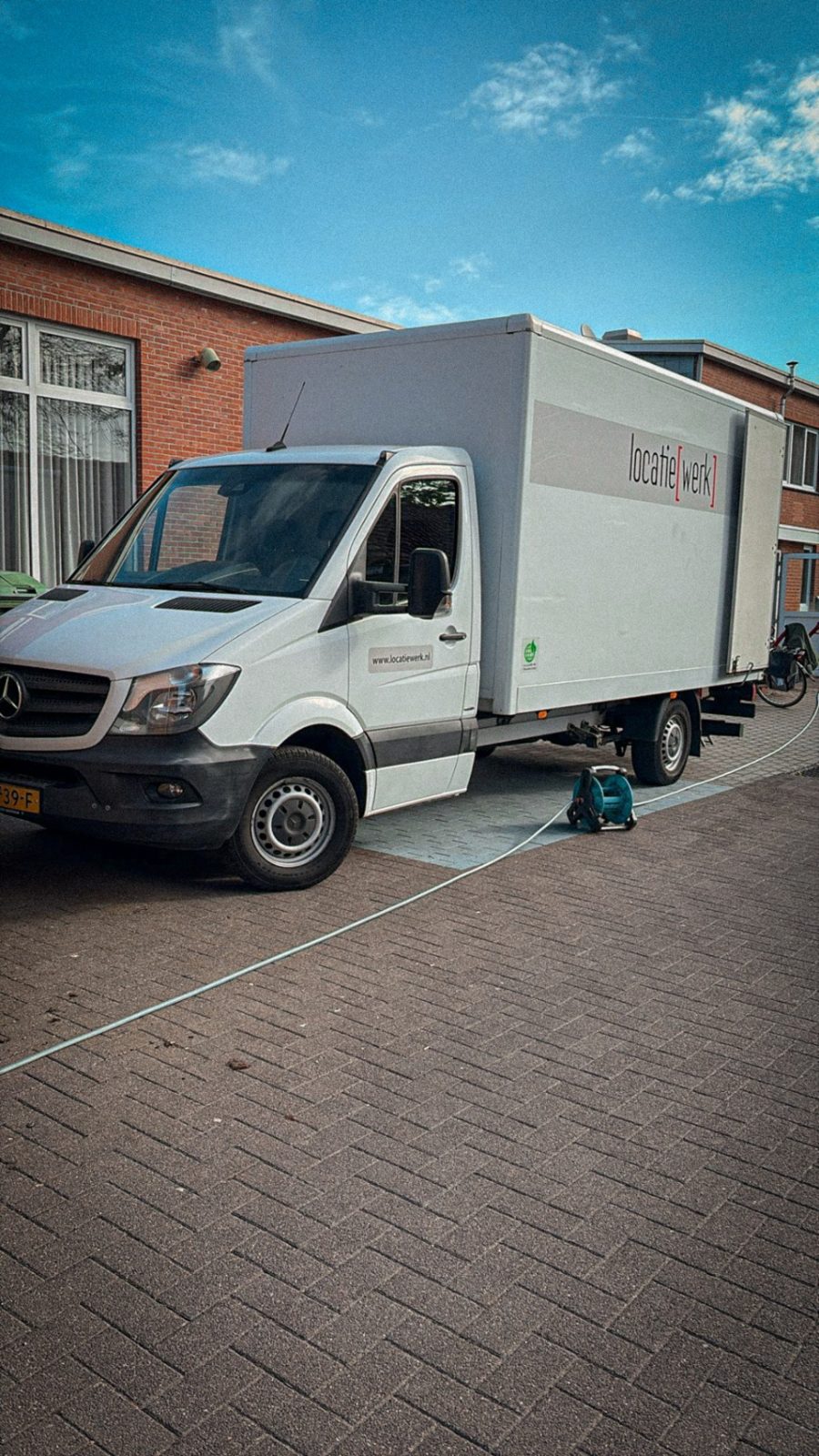 Equipment truck parked at the location
